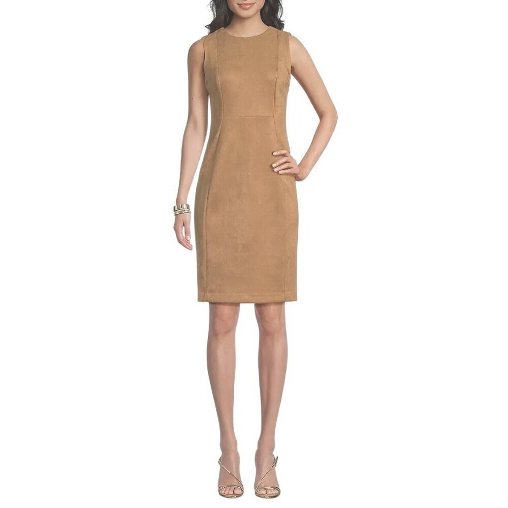 Calvin Klein Womens Brown Sleeveless Faux Suede Sheath Midi Dress Sz 12 New